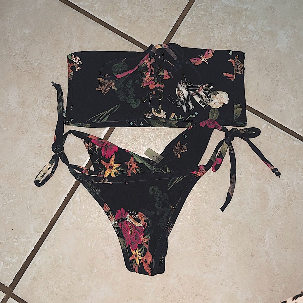 Montce Corset Bikini Top and scrunch tie up bottoms size SMALL